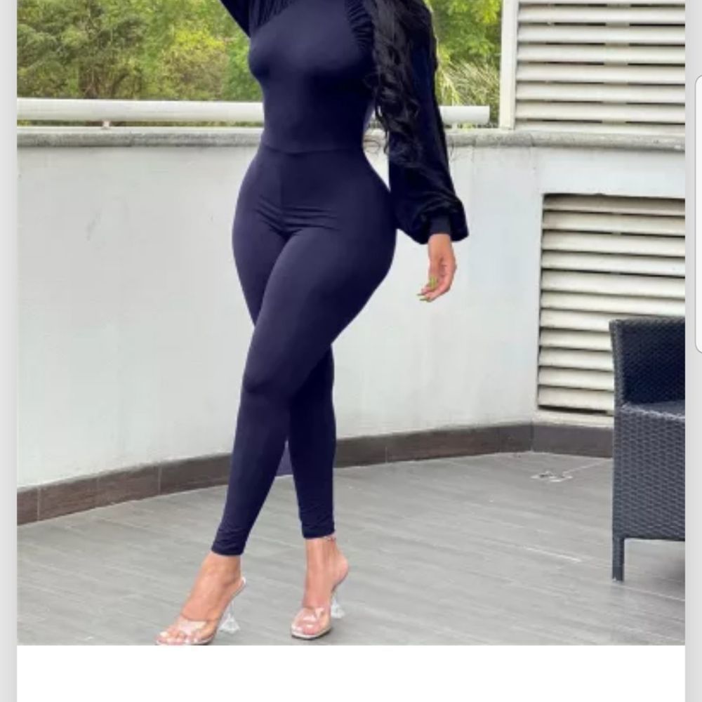 Solid Navy Blue Backless Long Sleeve Jumpsuit sz XL